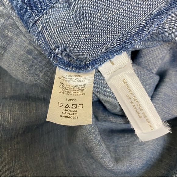 Loft Chambray Linen Blend Dress Sz 0M Short Sleeve Belted - Picture 5 of 5